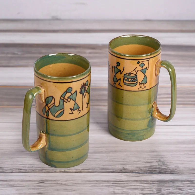Warli Ceramic Coffee Mug (300mL Each) - Set of Two media 1