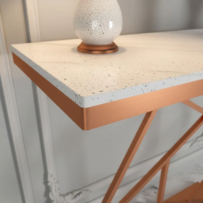 Hexagonal Metal Console Table with Marble Top - Small media 3