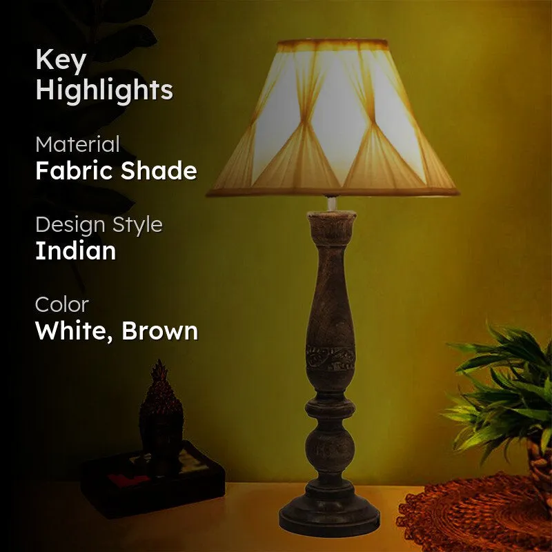 Nihara Glory Wooden Fabric Table Lamp - White,Brown media 2