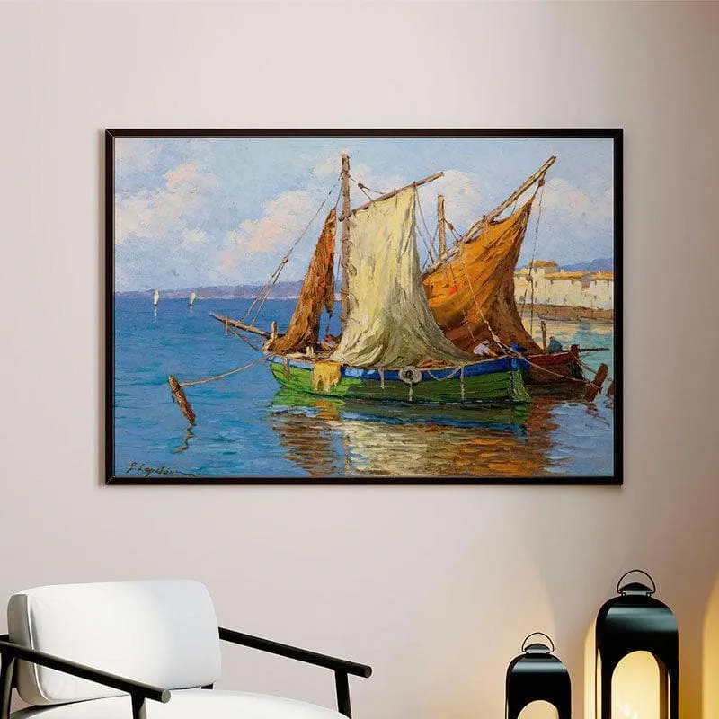 Le Boat Canvas Painting - Black Frame media 1