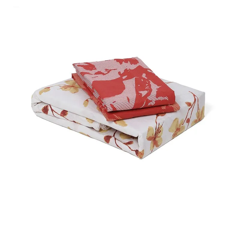 Monte Carlo Floraline Cotton Bedsheet (White,Red) - 104 TC media 8
