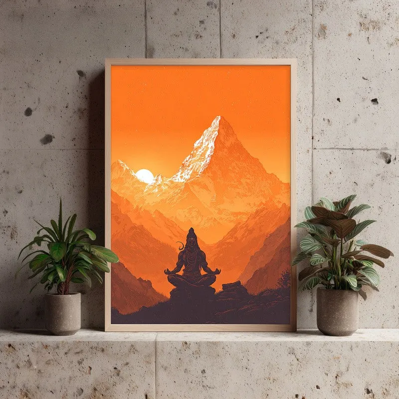 Mahadev Meditating Blissful II Wall art - Natural Brown Frame media 3