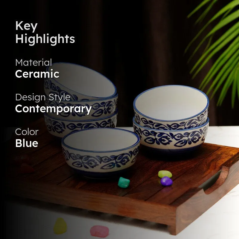 Snackora Ceramic Snack Bowls (Blue , 180 mL Each) - Set Of Six media 2