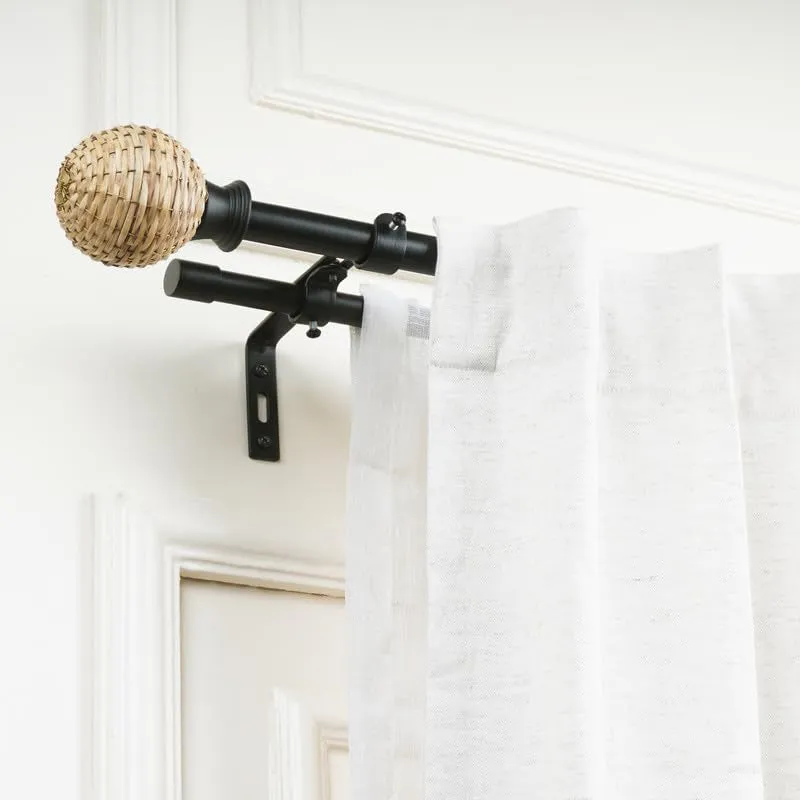 Rattan Duo Extendable 1" Double Curtain Rods With Round Finial & Brackets media 3