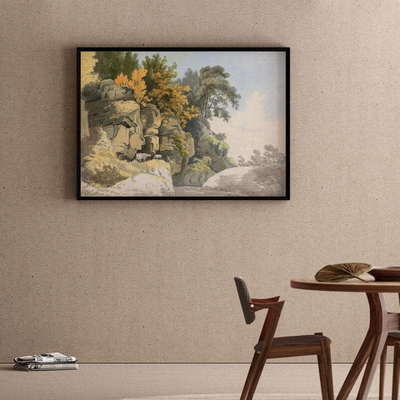Stream In The Woods Canvas Wall Painting - Black Frame