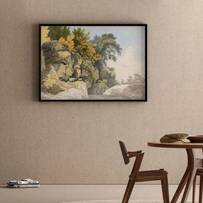 Stream In The Woods Canvas Wall Painting - Black Frame media 1