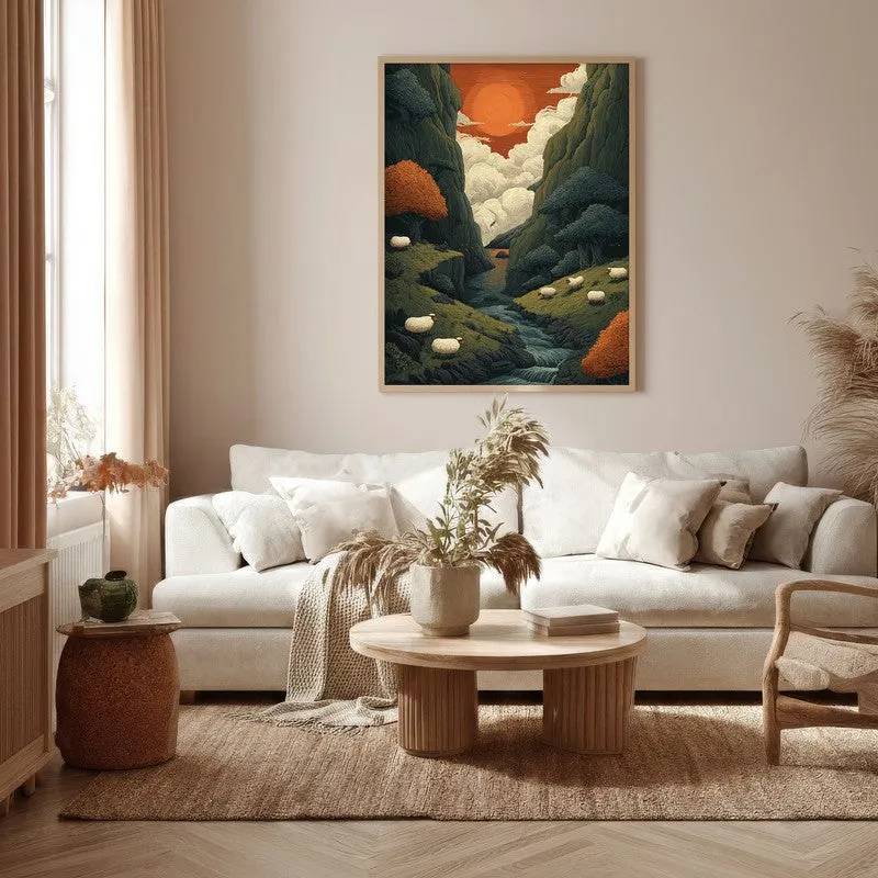 Aurora Valley Canvas Wall Painting - Brown Frame media 5
