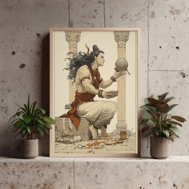 Lord Shiva with Kamandalu Divine I Archival Paper Wall Art - Natural Brown Frame media 3