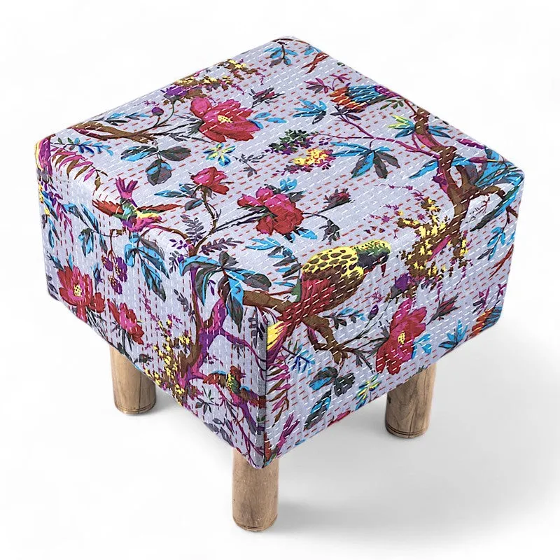 Qrixon Acacia Wooden Ottomans - Grey media 3