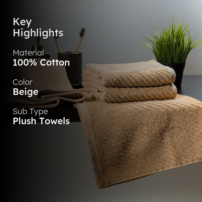 Nautica Riviera Soft Cotton Hand Towel (Light Tan) - Set Of Four media 2
