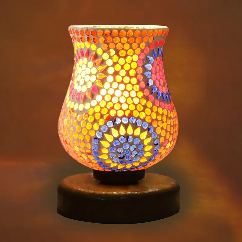 Lumvira Mosaic Glass Table Lamp With Wooden Base - Multicolor media 6
