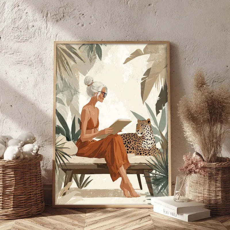 Leopard Lounge Canvas Wall Painting - Brown Frame media 3