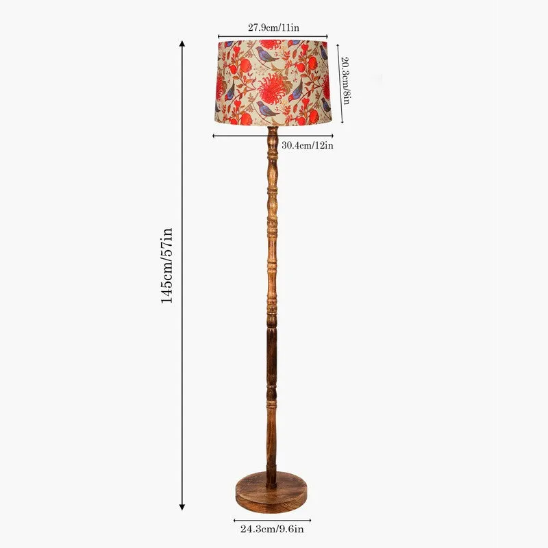 Birdsong Bloom Printed Wooden Floor Lamp - Ivory & Red media 8