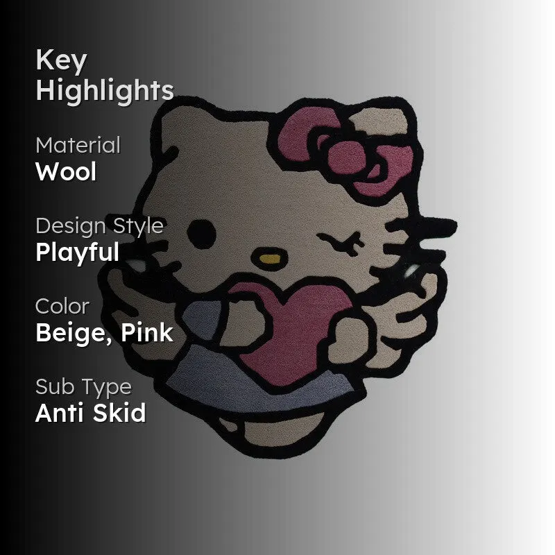 Hello Kitty Wool Carpet - Beige,Pink media 2