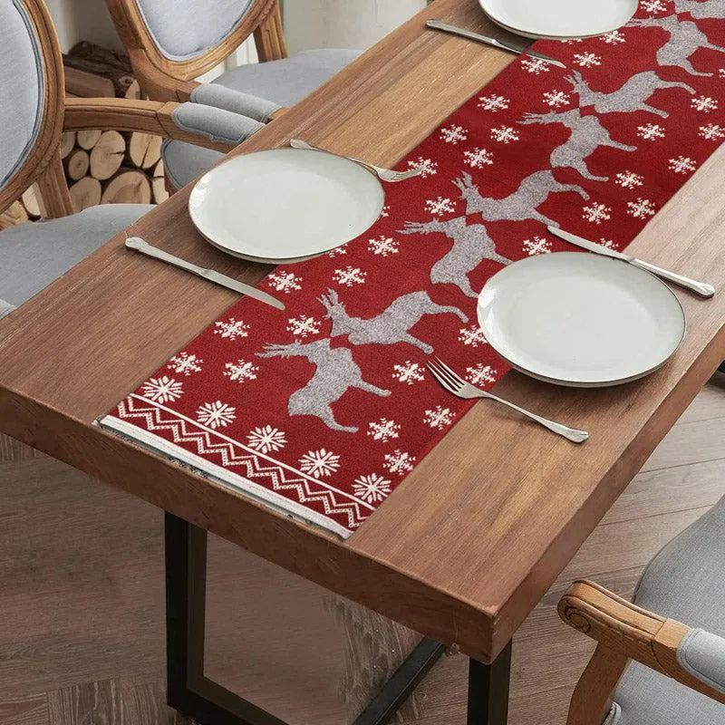 Crimson Jacquard Woven Stag Table Runner media 1
