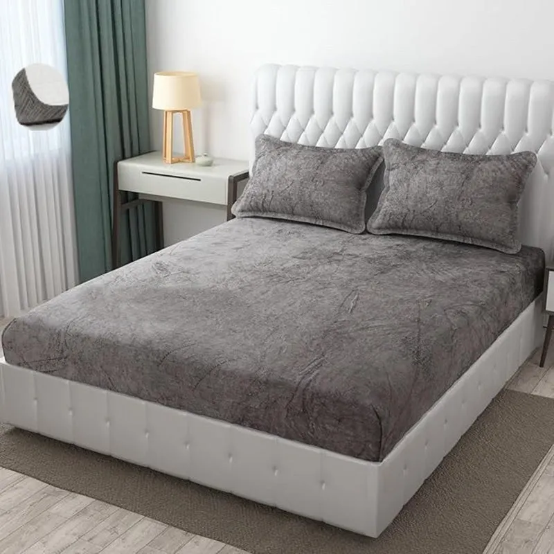 Sarva Solid Cotton Flannel Bedsheet (Grey) - 190 GSM media 1