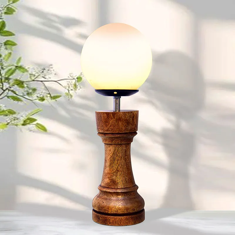 Chess Rook Wooden Table Lamp - Brown,White media 3