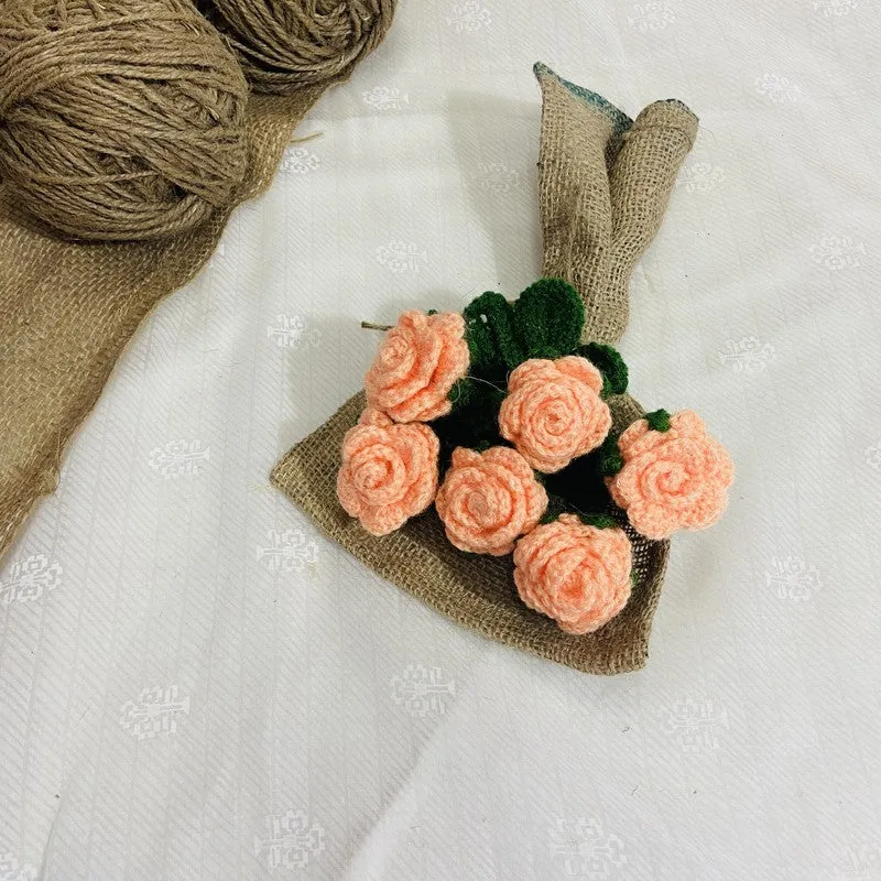 Crochet Handmade Rose Bouquet (Peach) - Set Of Six media 3