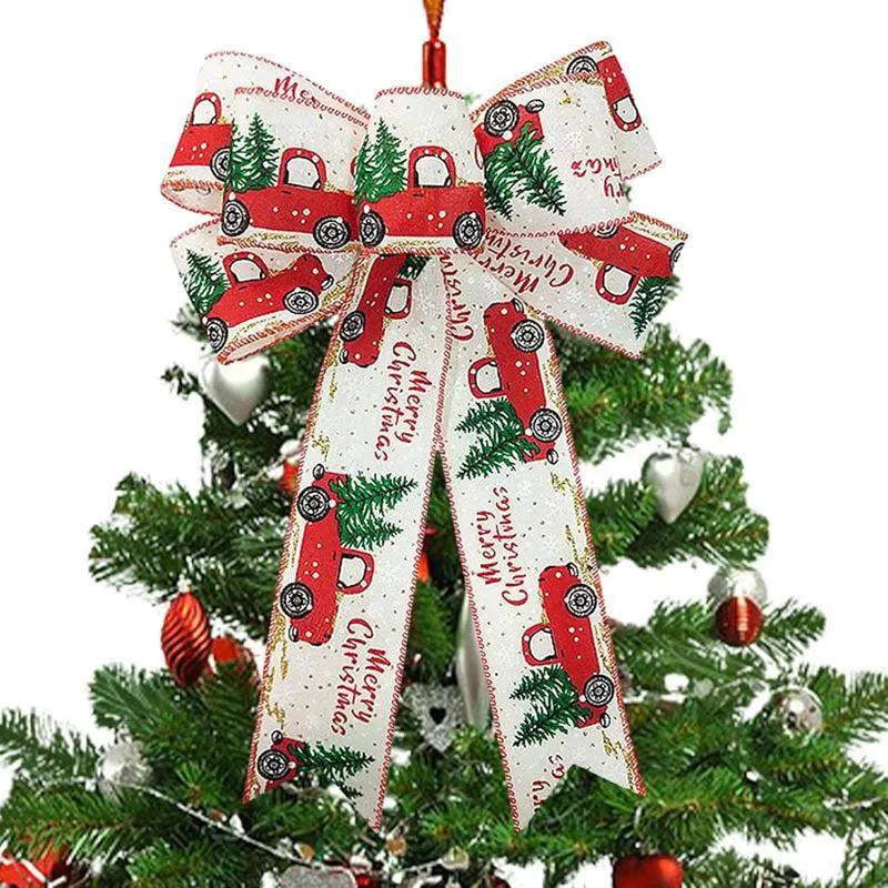 Red Truck Holiday Cheer Decorative Fabric Bow - White & Red media 1
