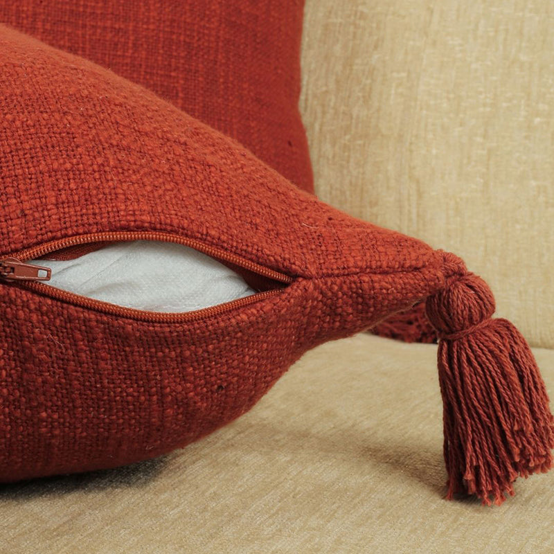 Claira Rectangle Solid Cotton Cushion Cover (Red) - Set Of Two media 4