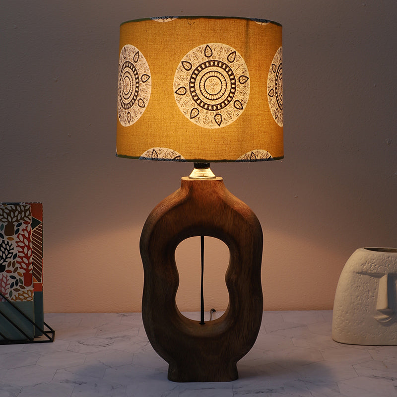 Mandala Merry Hewn Printed Mango Wood Table Lamp - Brown,Yellow,White