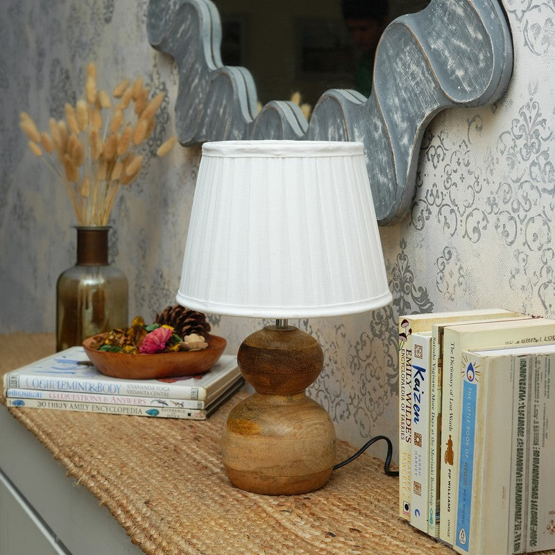 Tranquil Wooden Base Cotton Table Lamp - White,Brown media 3
