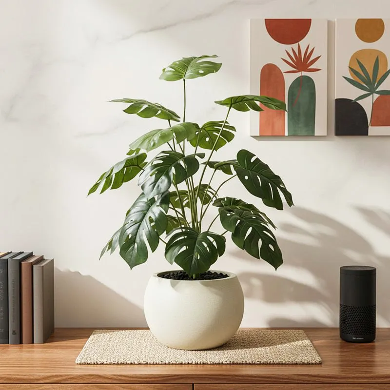 Botaniq Artificial Green Monstera Plant With Black Plastic Pot - 2.5 ft media 1