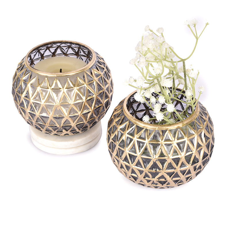 Foiled Sphere Candle Holder (Gold,Grey) - Set Of Two media 4