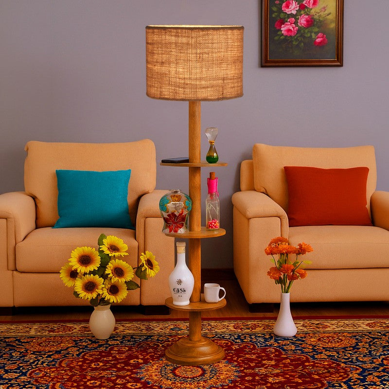 LumiCrate Tower Wooden Floor Lamp - Beige