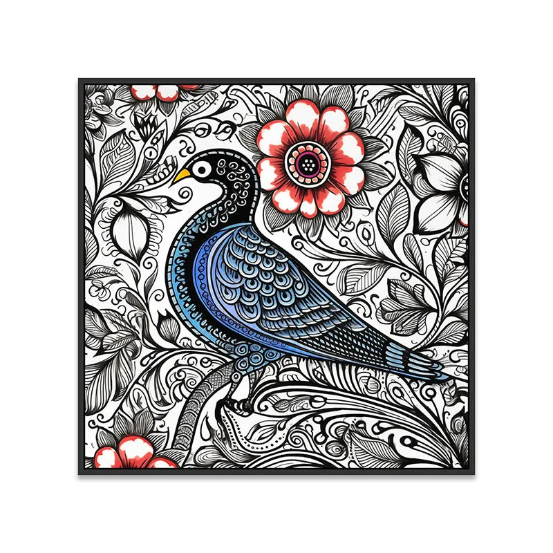 Avian Doodles Canvas Wall Painting With Frame - Black media 5