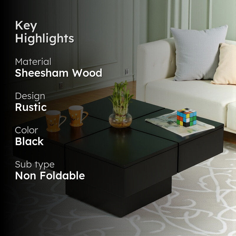 Tervon Sheesham Wooden Center Table - Black media 2