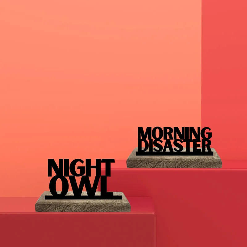 Morning Disaster & Night Owl Typography Showpiece - Set Of Two media 1