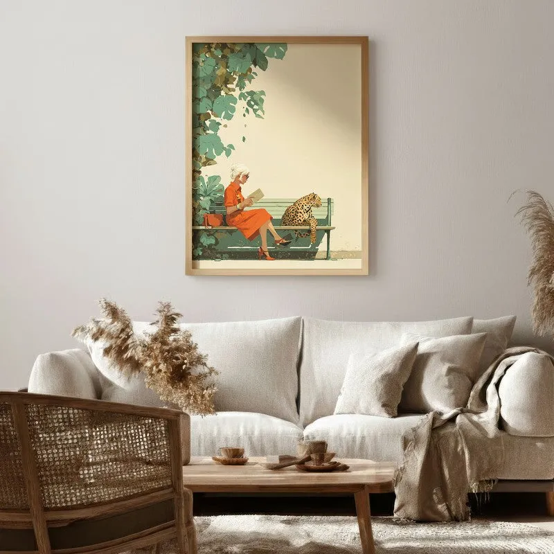 Jungle Reads Canvas Wall Painting - Brown Frame media 1