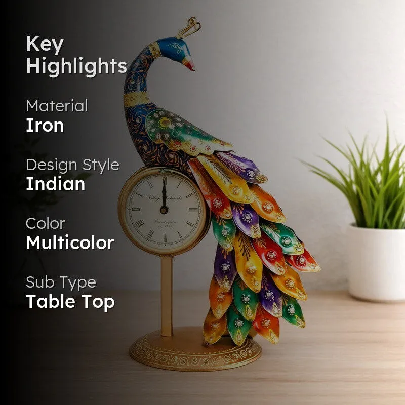 Multicolor Peacock Iron Table Clock media 2