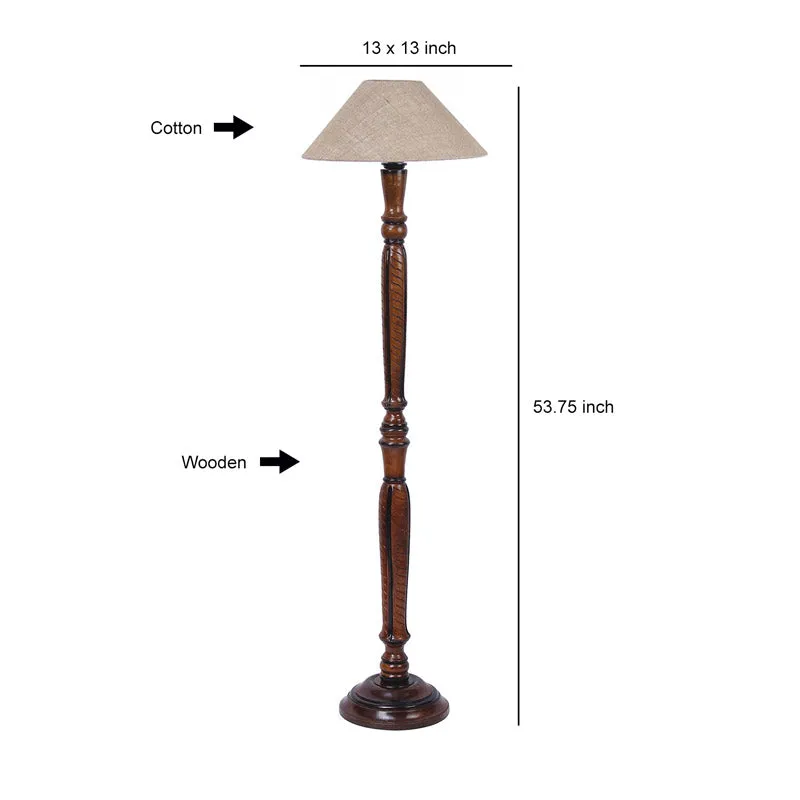 Deira Vintage Wooden Floor Lamp With Jute Shade - Beige media 6