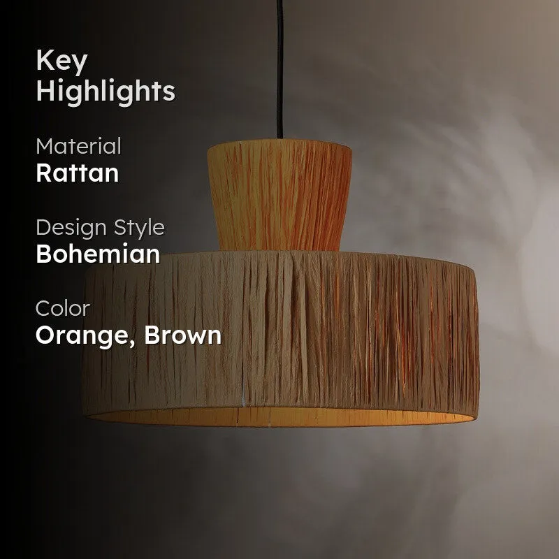 Fig Living Ombre Rattan Ceiling Lamp - Orange, Brown media 2