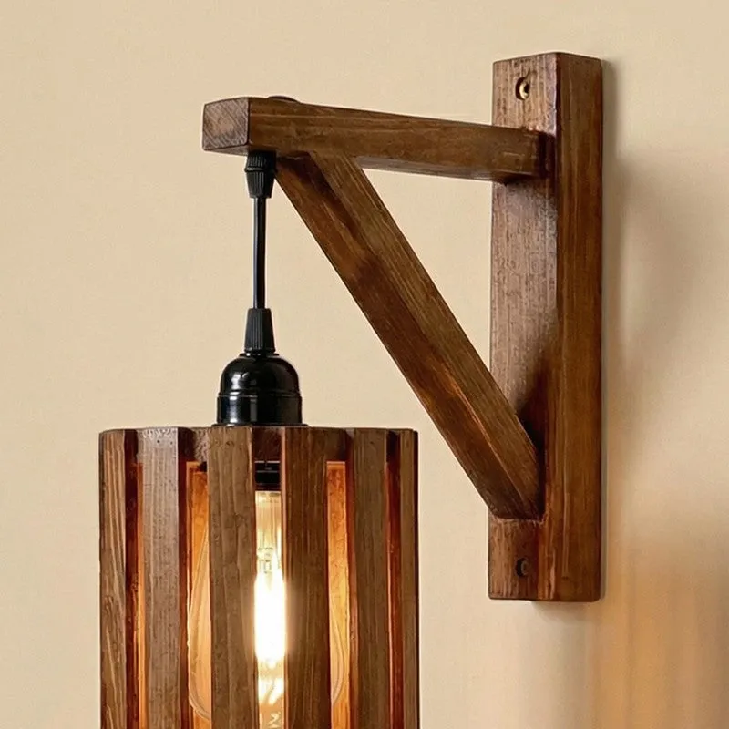 LinearStripe Wooden Wall Lamp - Brown media 5