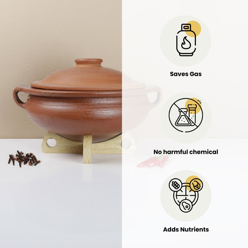 Dilaab Urali Clay Pot With Lid Brown 2000 mL / 10 Inches media 5