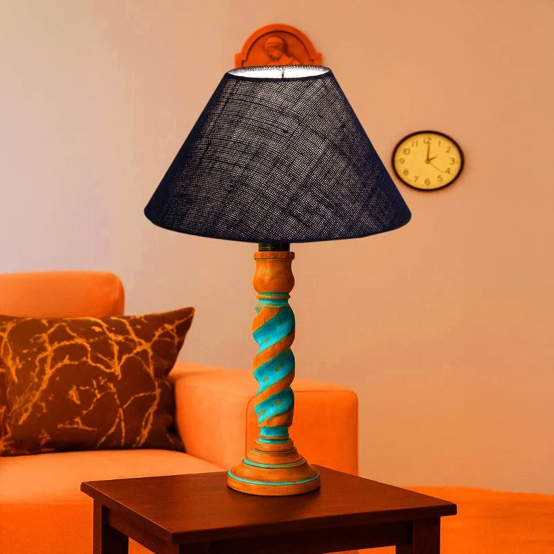Elara Lumo Wooden Table Lamp - Blue media 1