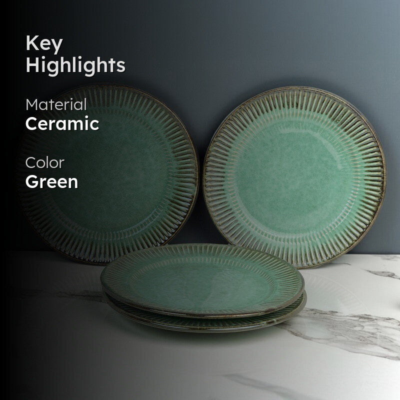 Mintora Green Ceramic Dinner Plate - Set Of Four media 2