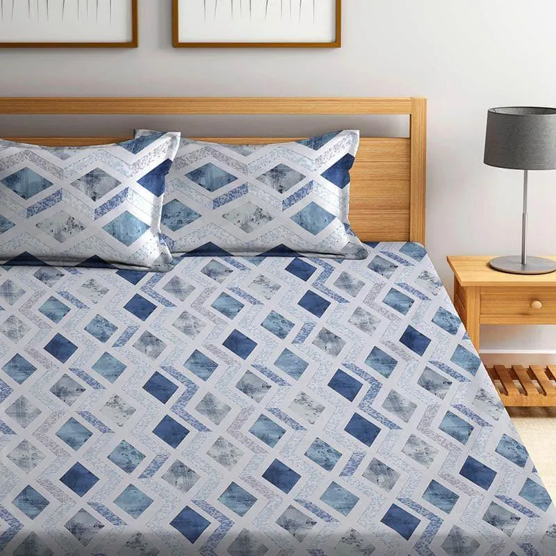 Blue Mosaic Print Cotton Bedsheet - 400 TC media 1