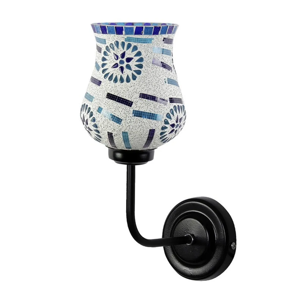 Blue and white tulip glass wall lamp on white background