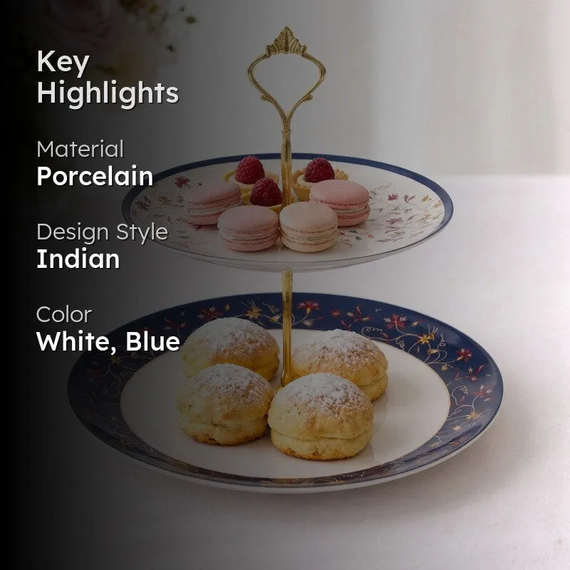 PetalGrace Tiered Cake Stand - White,Blue media 2