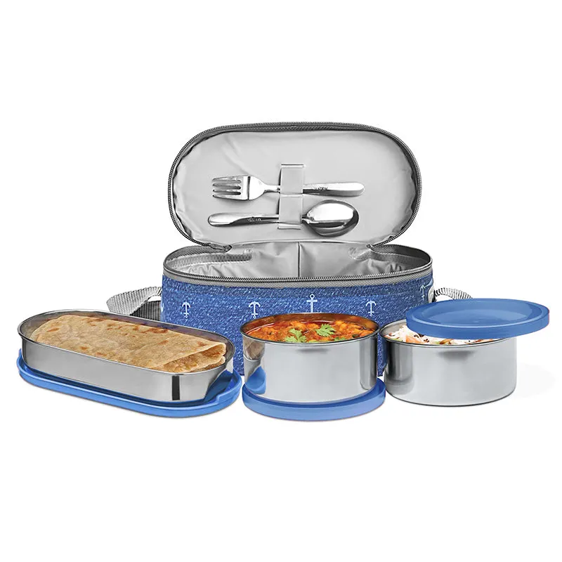 Milton Saveur Lunch Box ith Insulated Bag (Blue/280 mL/500 mL) - Three Piece Set media 3