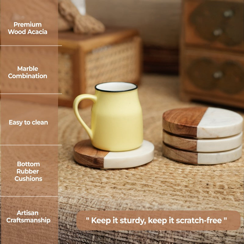 Torvic Boho Marble & Acacia Wood Coaster - Set Of Four media 4