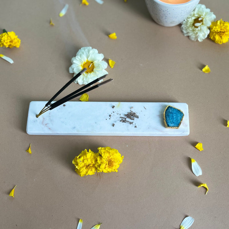 Taavi Handcrafted Marble Incense Holder With Agate Plating - Turquoise media 4