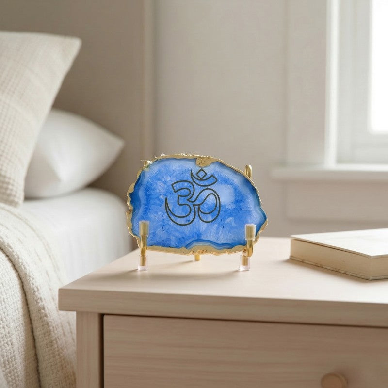 Om Handcrafted Agate Religious Accent - Blue media 8