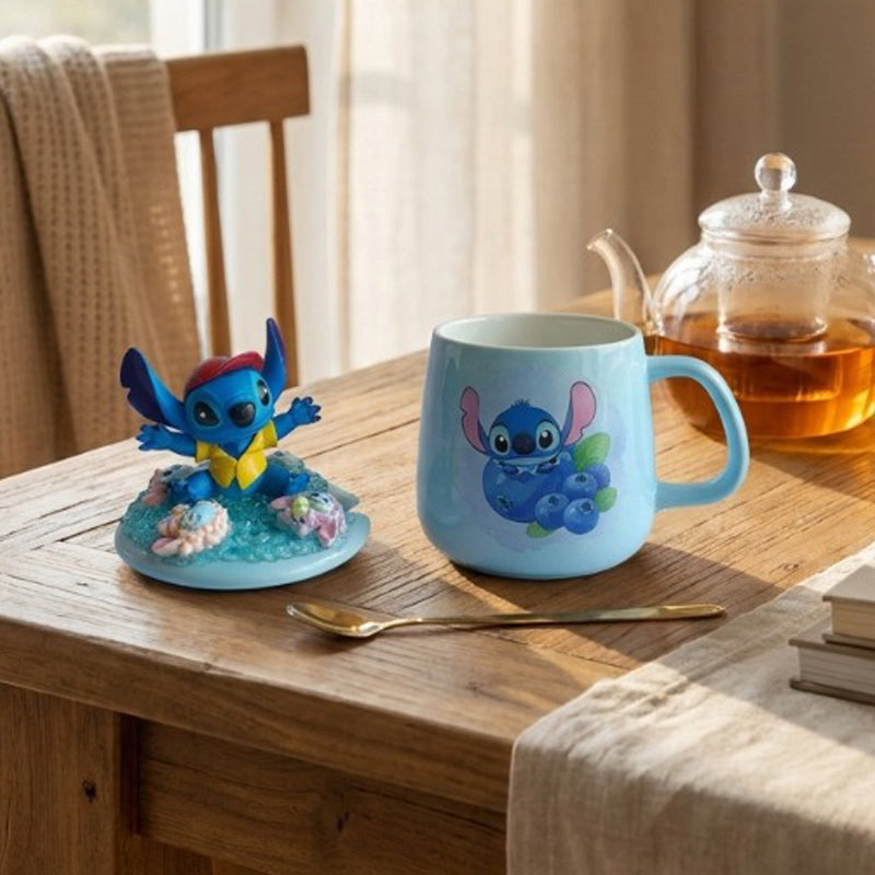 Berry Blue Stitch Ceramic Coffee Mug With Lid (350 mL) - 350 mL