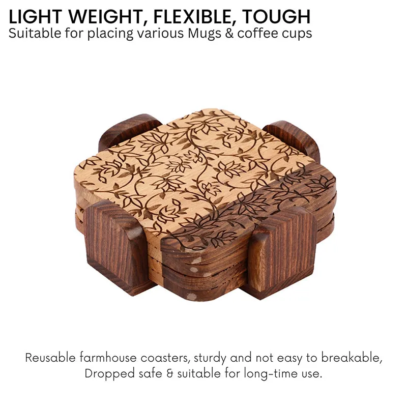 Sylvana Wood Coaster With Stand - Five Piece Set media 6