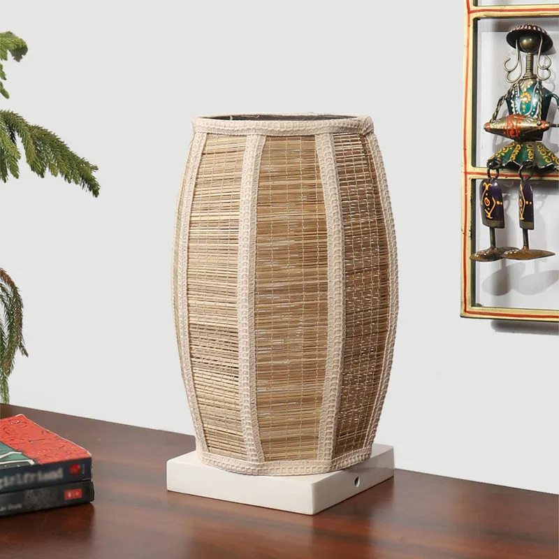 Dholak Edge Bamboo Table Lamp - White media 3